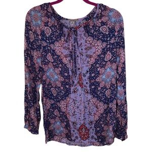 Lucky Brand Purple & pink Long sleeve flowy peasant boho top size XS